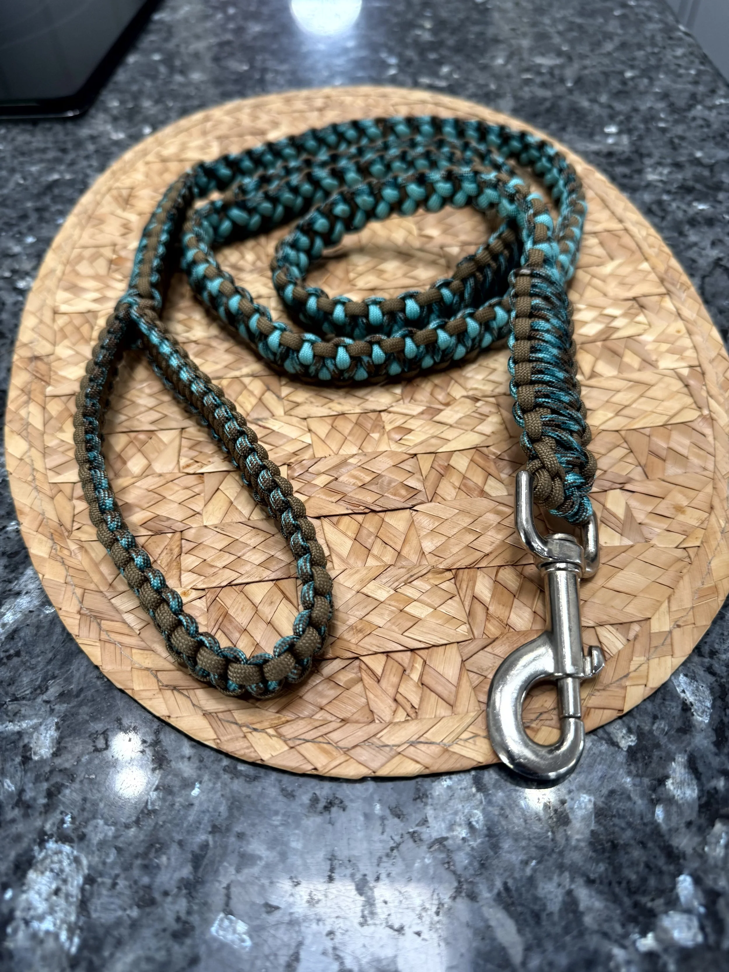 58" Turquoise and Brown Phoenix Leash with Traffic Handle
