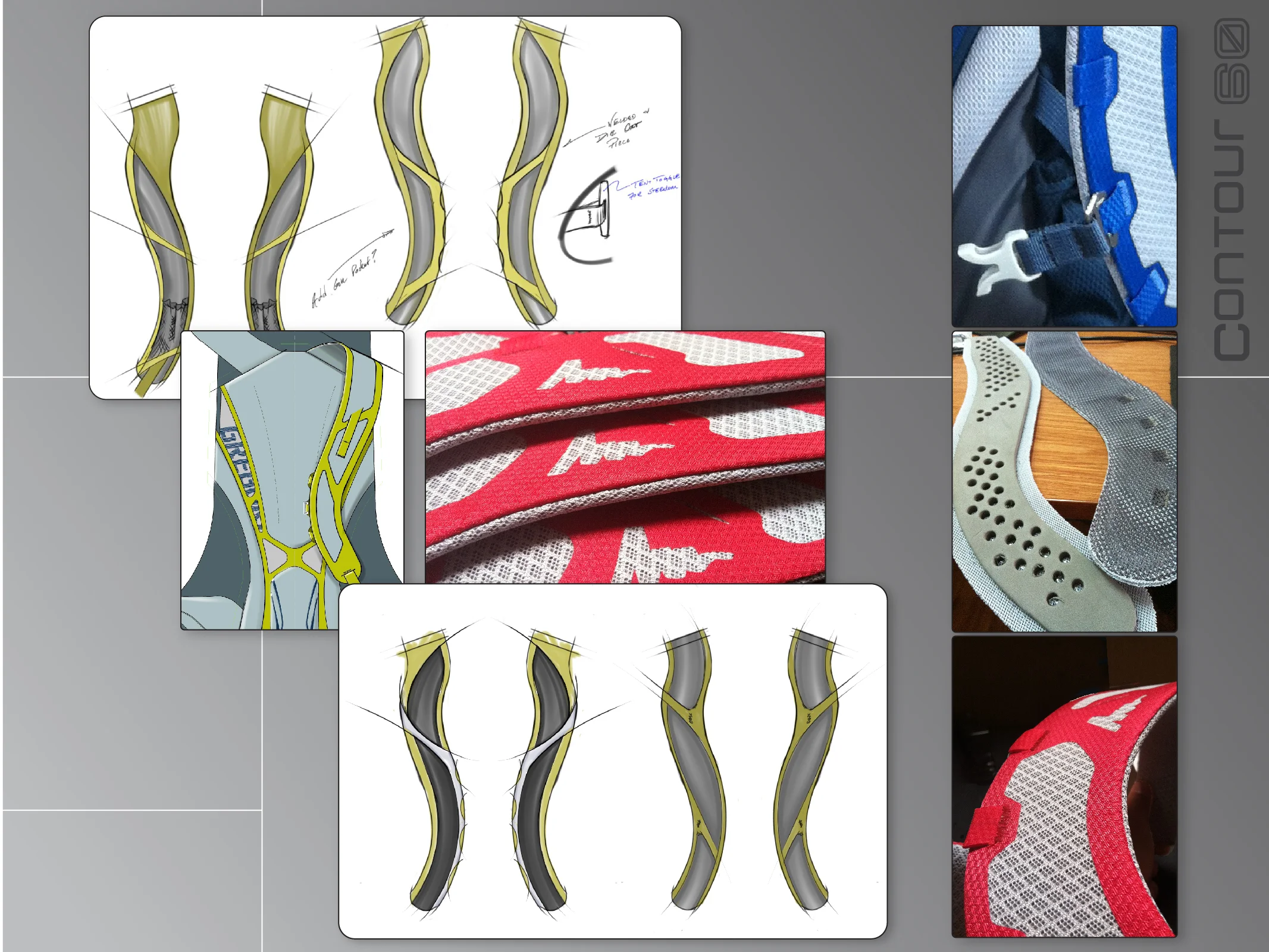  We built the shoulder straps to be thin and structural. Adding a thin layer of mesh made from fishing line, we were able to build a light and breathable strap that wouldn't deform under heavy loads. This not only kept heavy loads comfortable, but pr