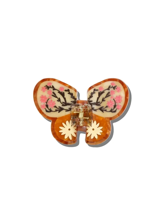 Handpainted Butterfly Claw Hair Clip Accessory in Brown