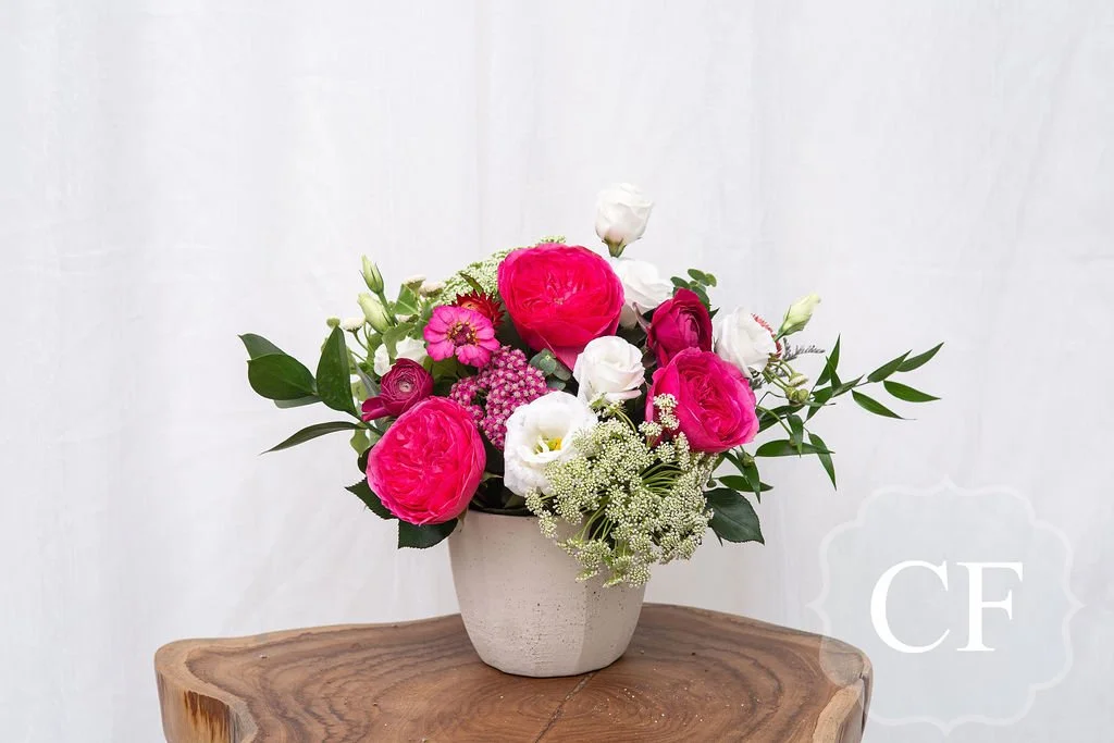 The Baroness Arrangement in White Vase. Fresh, Pink, and White. Mother's Day Flowers