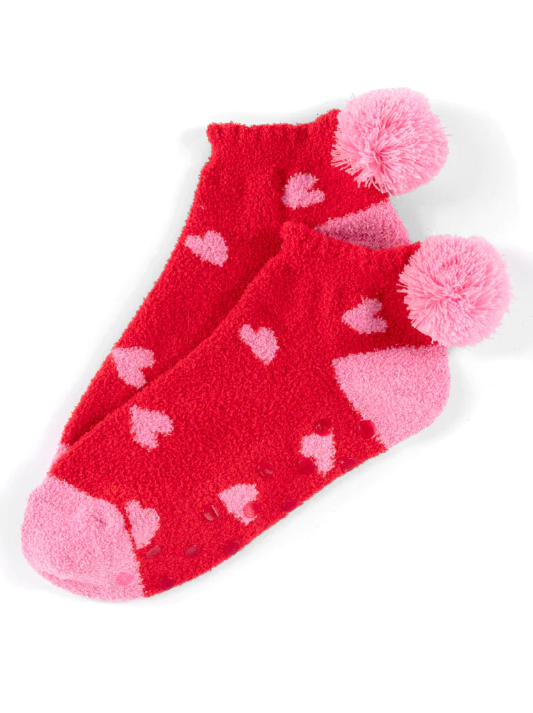 Red and Pink Heart Socks with pompom heels