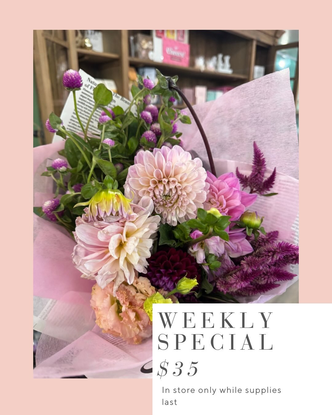 Our weekly specials are back from now until October. This week&rsquo;s special features pinks and purples.