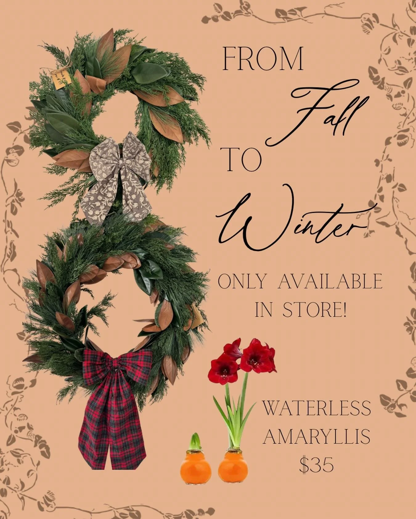 Transitional decor to take you right through December. Come check out our 24&rdquo;-34&rdquo; premium wreath in store.