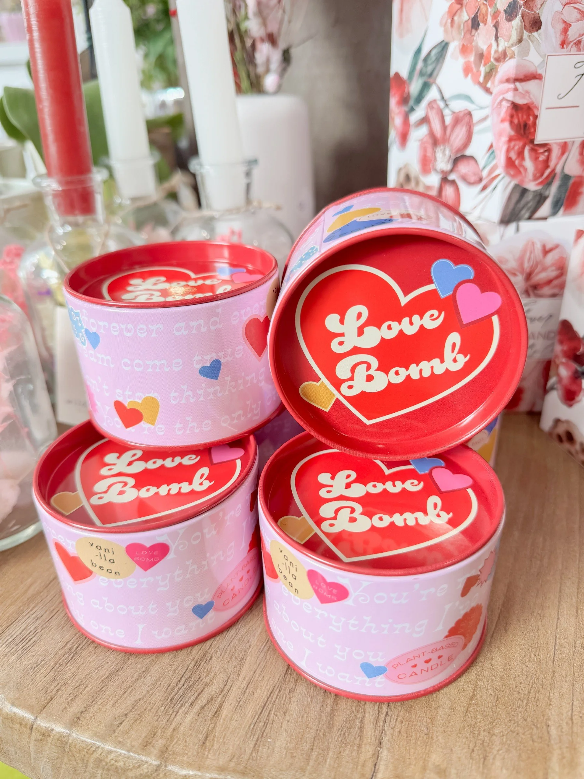 Floral sented pink and red Love Bomb Candle