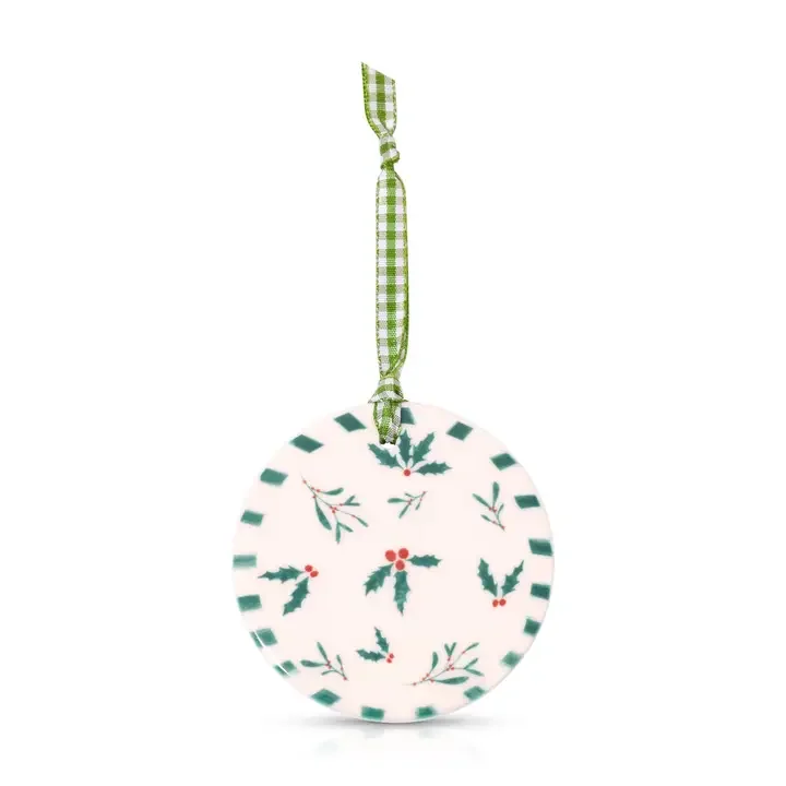 Holly Berries Ceramic Circle Holiday/Christmas Tree Ornament