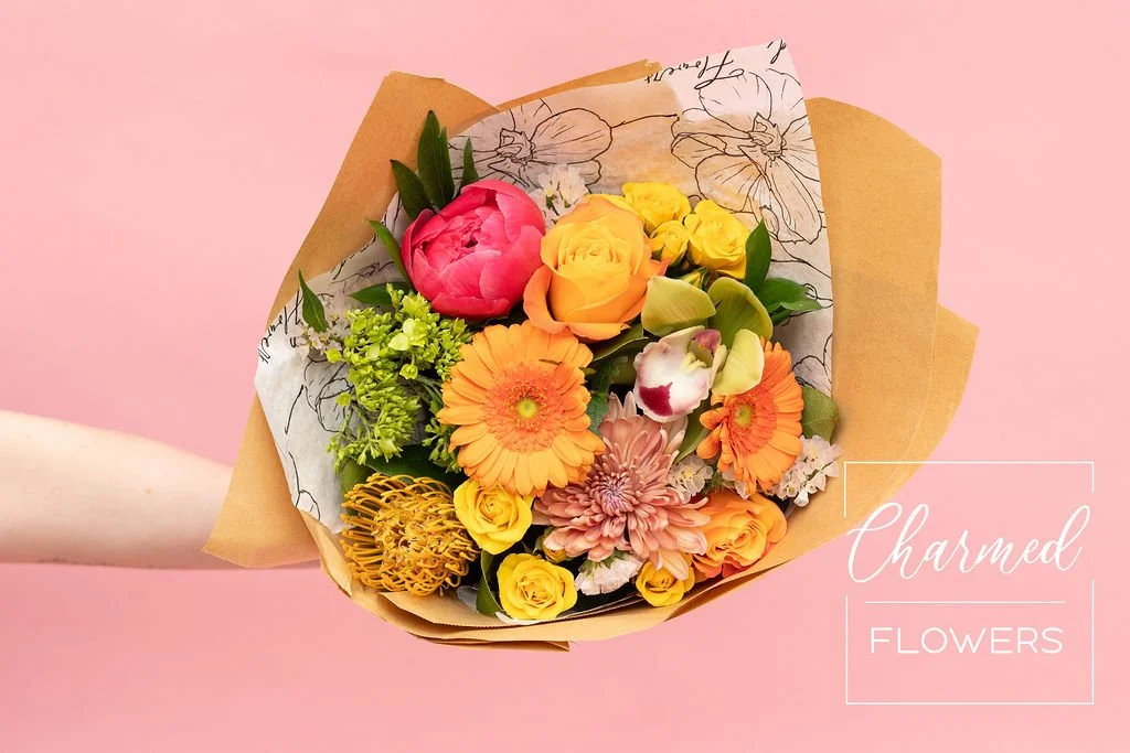 Charmed Flowers The Citrus Bouquet. Waterloo Florist. Bright, bold, yellow, colourful, bouquet