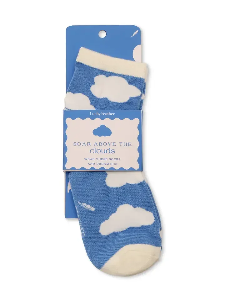 Lucky Feather Sore Above the Clouds Sock - Blue with White Clouds