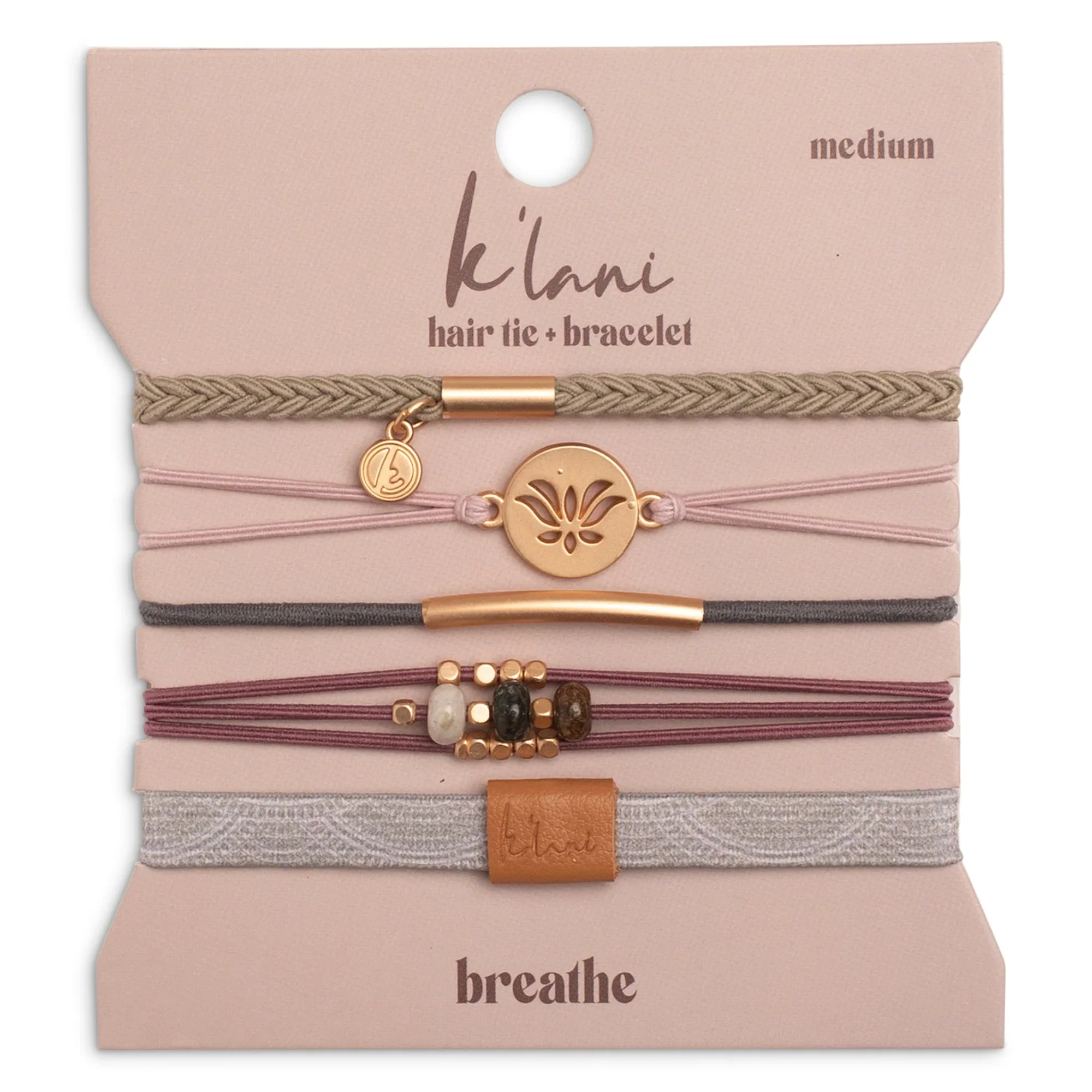 Set of 5 Hair Tie Bracelets in the style "Breathe" Lotus Flower Earthy Tones
