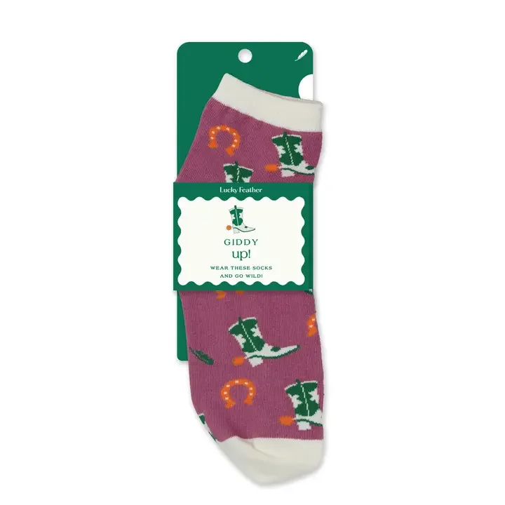 Lucky Feather Giddy Up Socks in Weastern Theme
