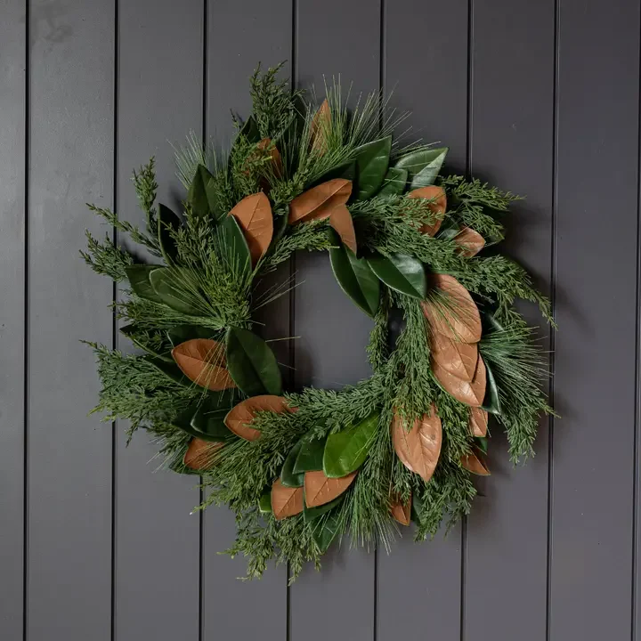 Magnolia Norfolk Cypress Mixed Real Touch Wreath - Outdoor/Indoor Christmas and Holiday Decor