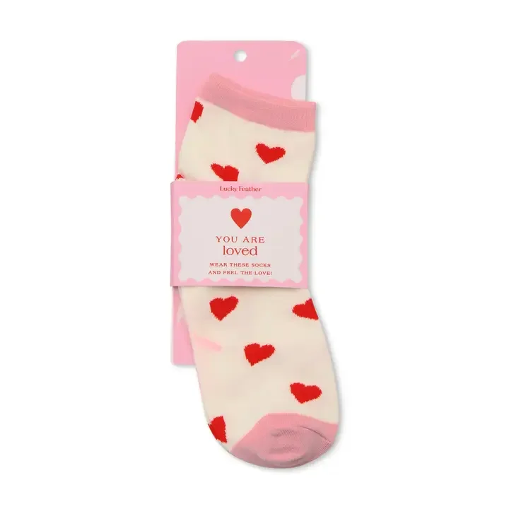 White Sock with Red Hearts and Pink accents