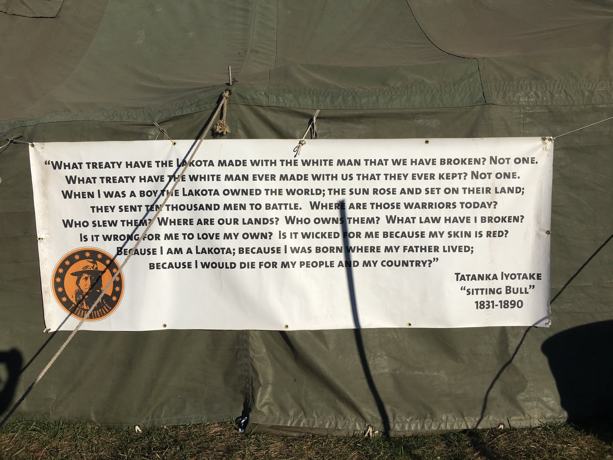 A sign hung on the side of a tent at Rosebud Camp on the Standing Rock Sioux Reservation in November 2016.