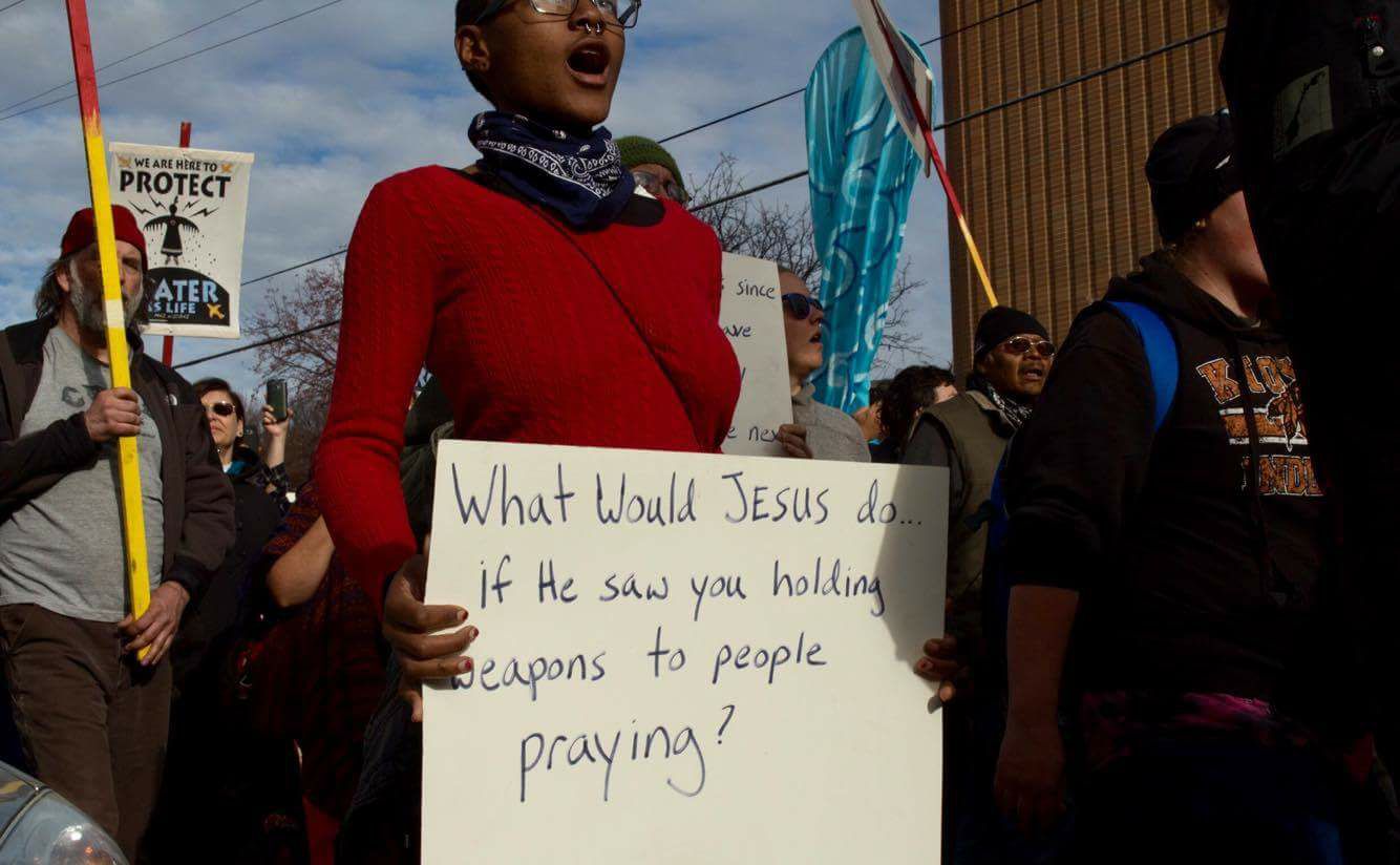 Naomi Langley marching in Bismarck, ND, in 2016