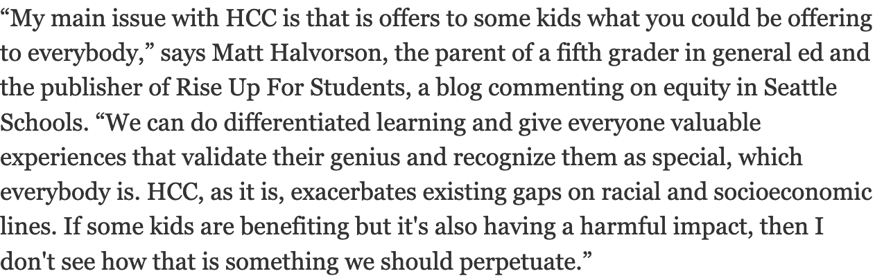 In The Stranger: "The Battle Over Seattle Public School's Gifted Progams Heats Up"