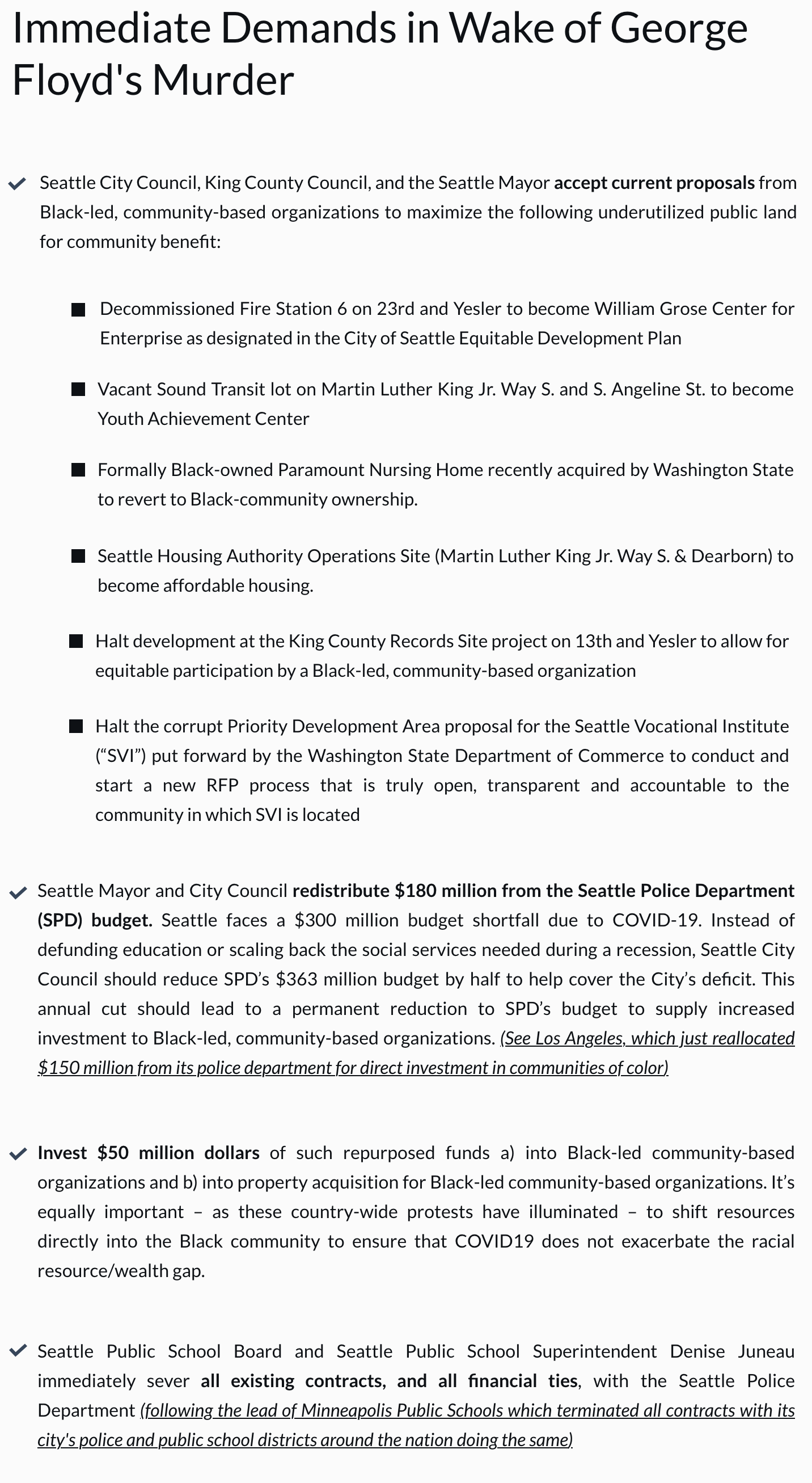 Seattle protest demands