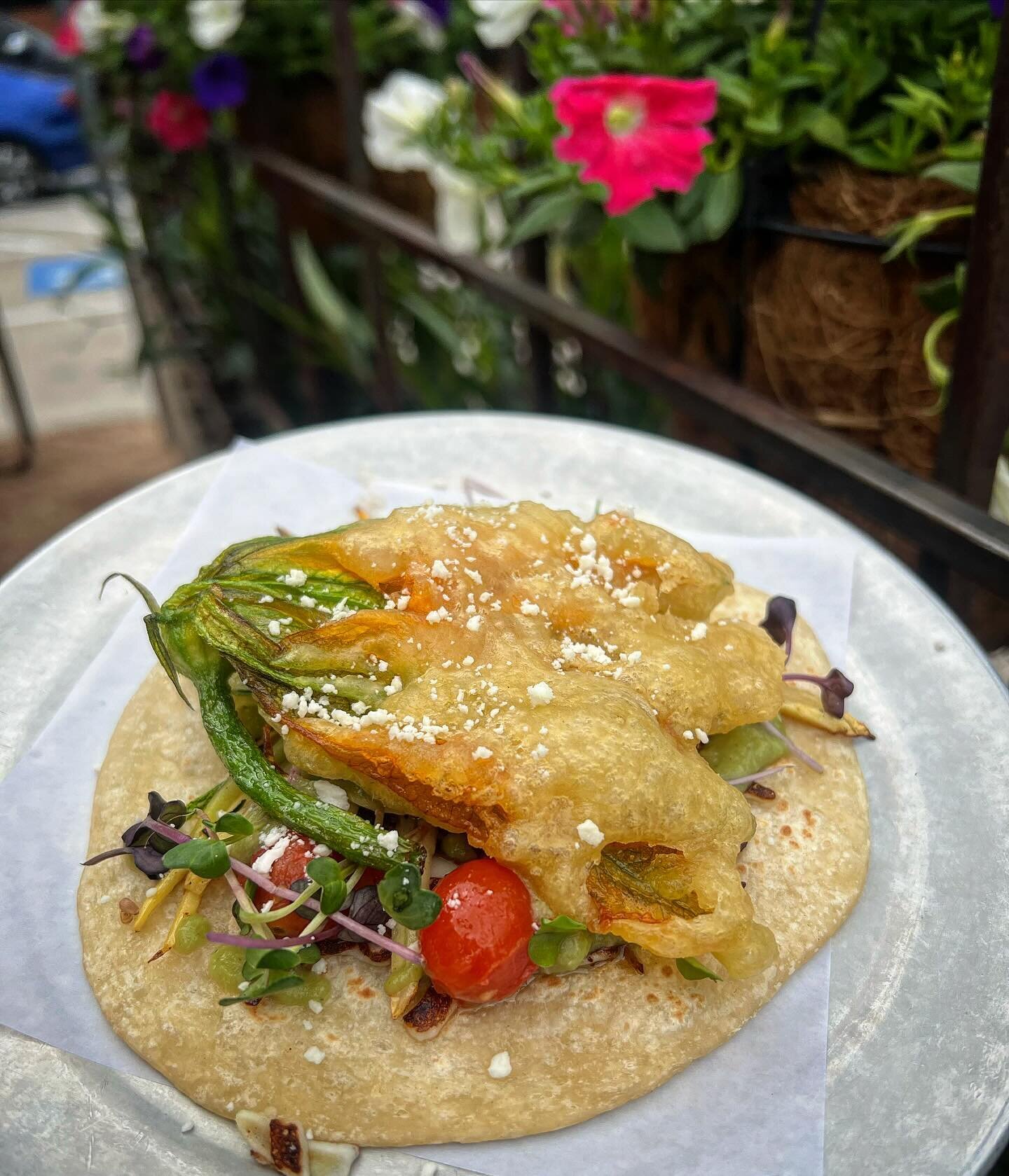 Calabacita Taco with crispy squash blossom!