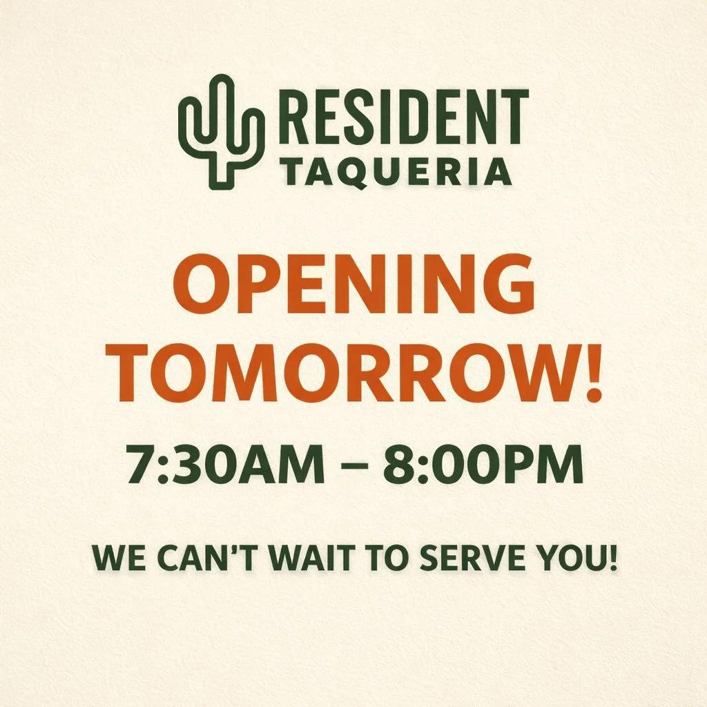 We&rsquo;re back tomorrow ☀️
Open 7:30am&ndash;8pm
Great food, great drinks, great service.
Can&rsquo;t wait to see you. 🌮✨