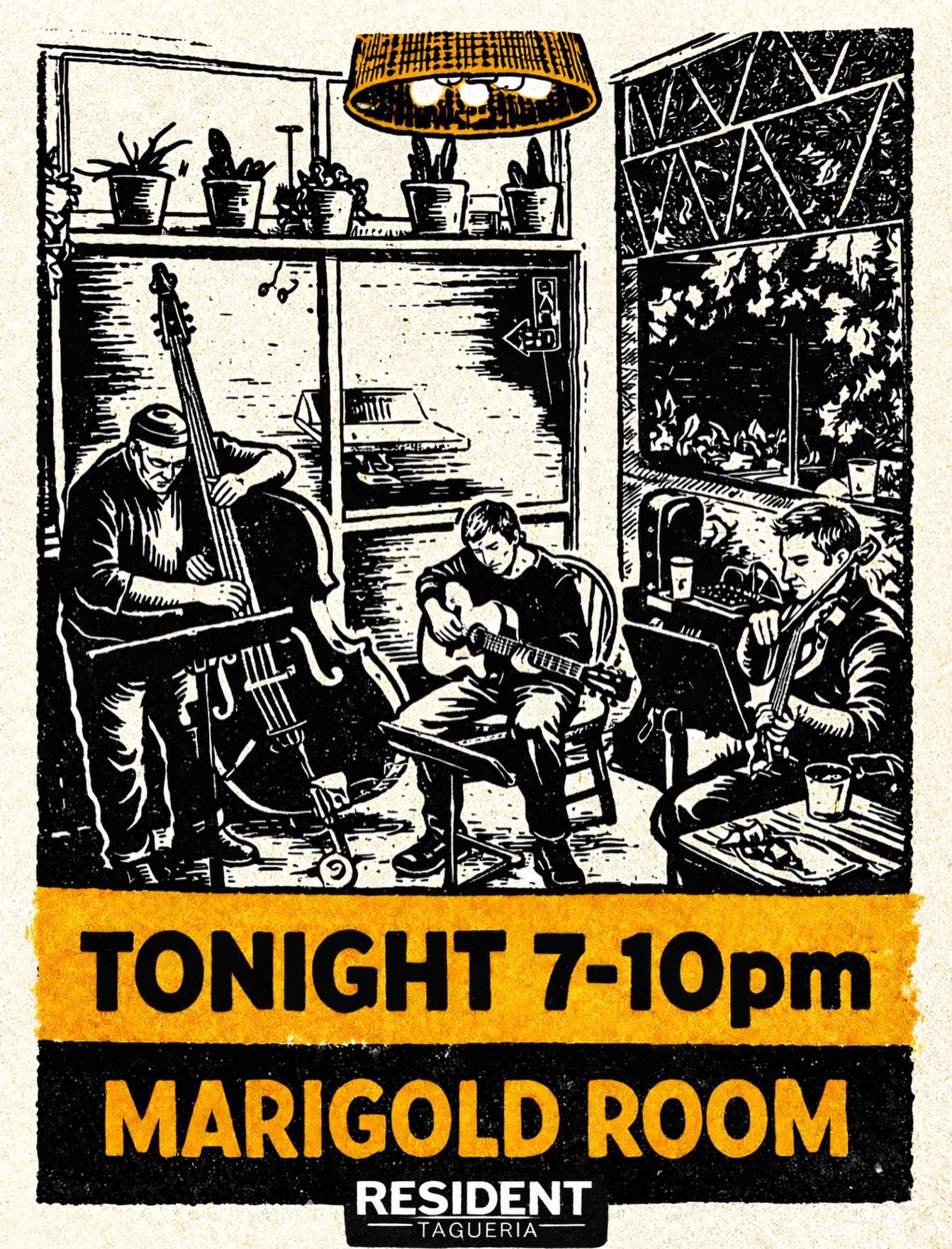 See you tonight for some cool vibes at Resident Taqueria! 7-10pm