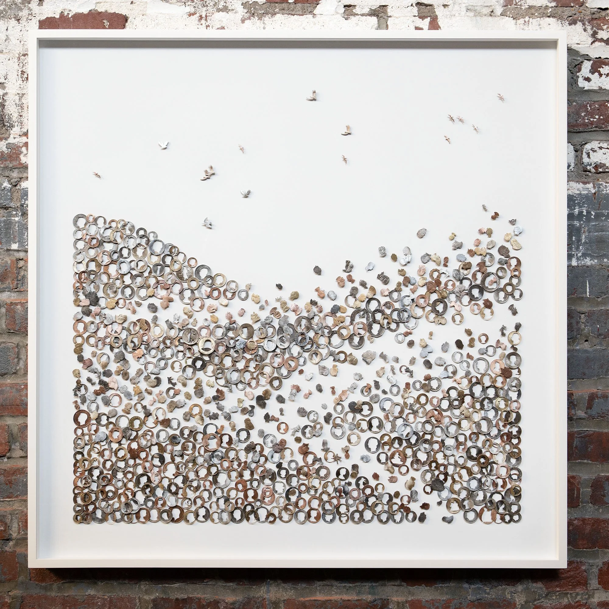Stacey Lee Webber_Global Waves_Hand sawn foreign and American coins, soldered brass nails, painted wood backing, acrylic face_36” x 36”_2024.jpg