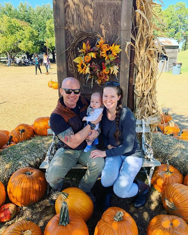 Fought off the hoards of people who were also out to get their clich&eacute; Fall family Instagram photos 🍁🍂 #doitforthegram #smileorelse #babysfirstpumpkinpatch #maverick