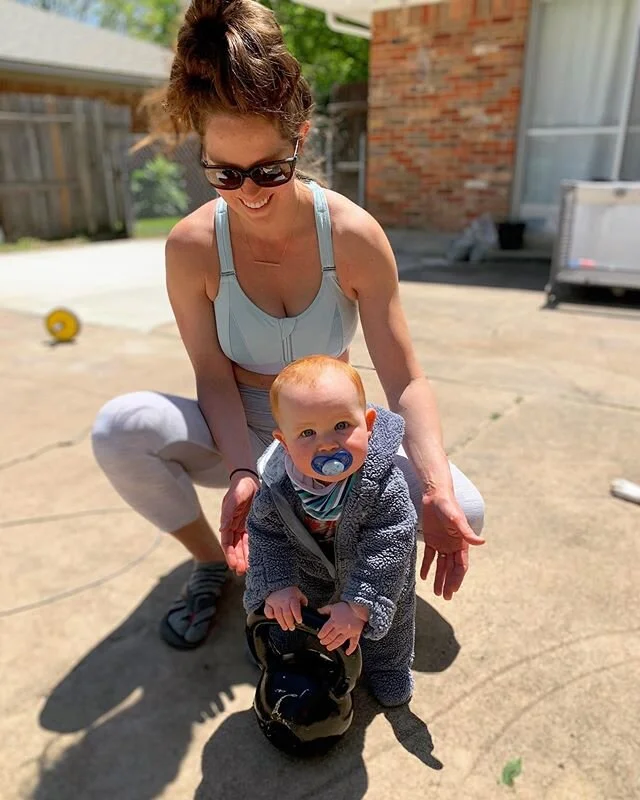 Maverick jumped in on the workout today. Already swinging a 35-this kid don&rsquo;t play. We have to talk to him about his workout attire though #maverick #redhead #crossfitbaby