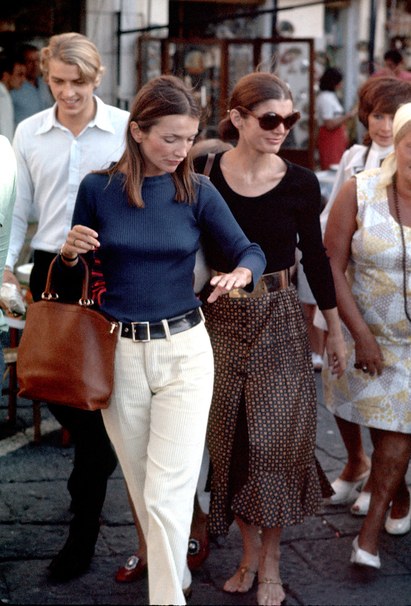 Lee and Jackie, photographed by Ron Galella, while shopping on Capri, in Italy, 1970.