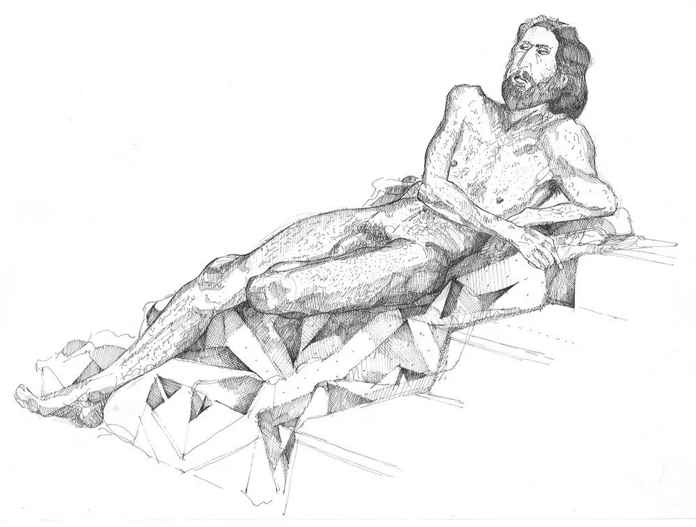 Reclining Nude, drawing marathon, 1986, Shay, pen and ink.jpg