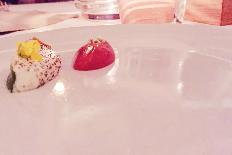 nancy's hudson valley camembert with rhubarb, sorrel, and green garlic 
