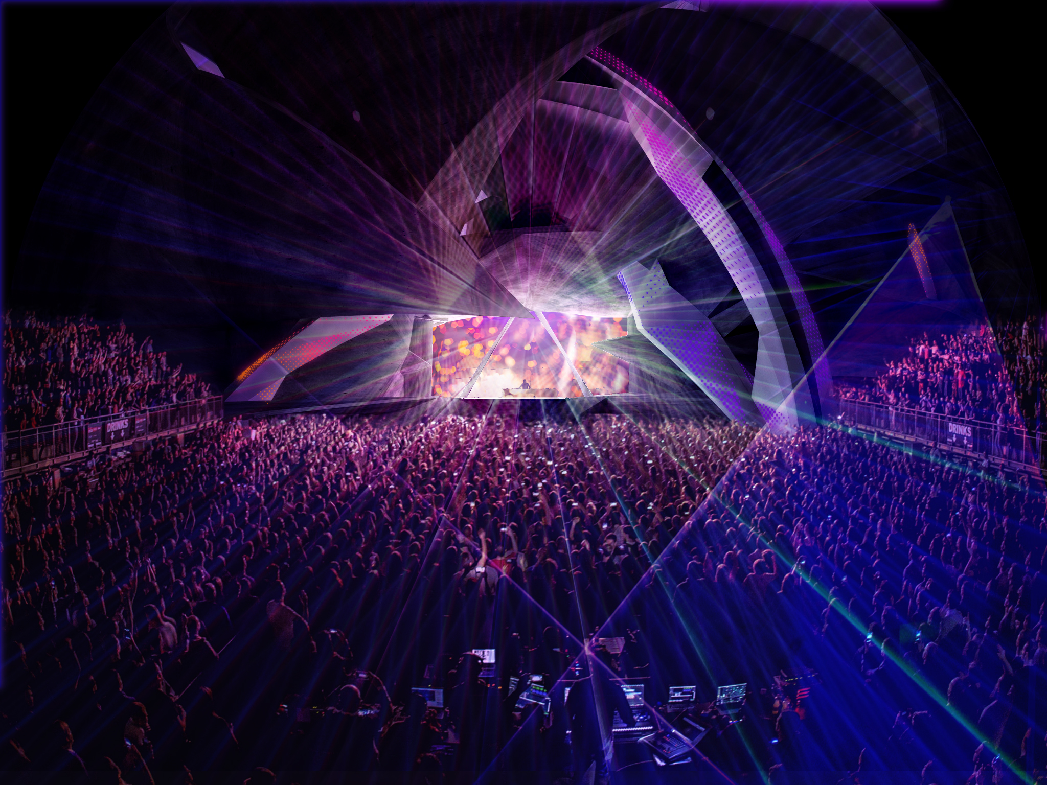  Main Stage area during a large-scale rave or show.