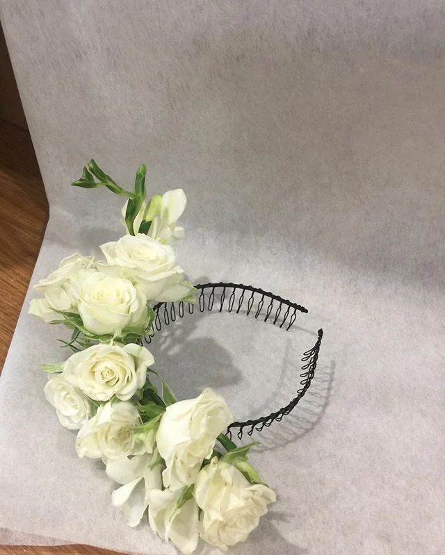 Pre wrapping of a gorgeous white headband today #flowercrowned #hairflowers #pretty #whitebeauty