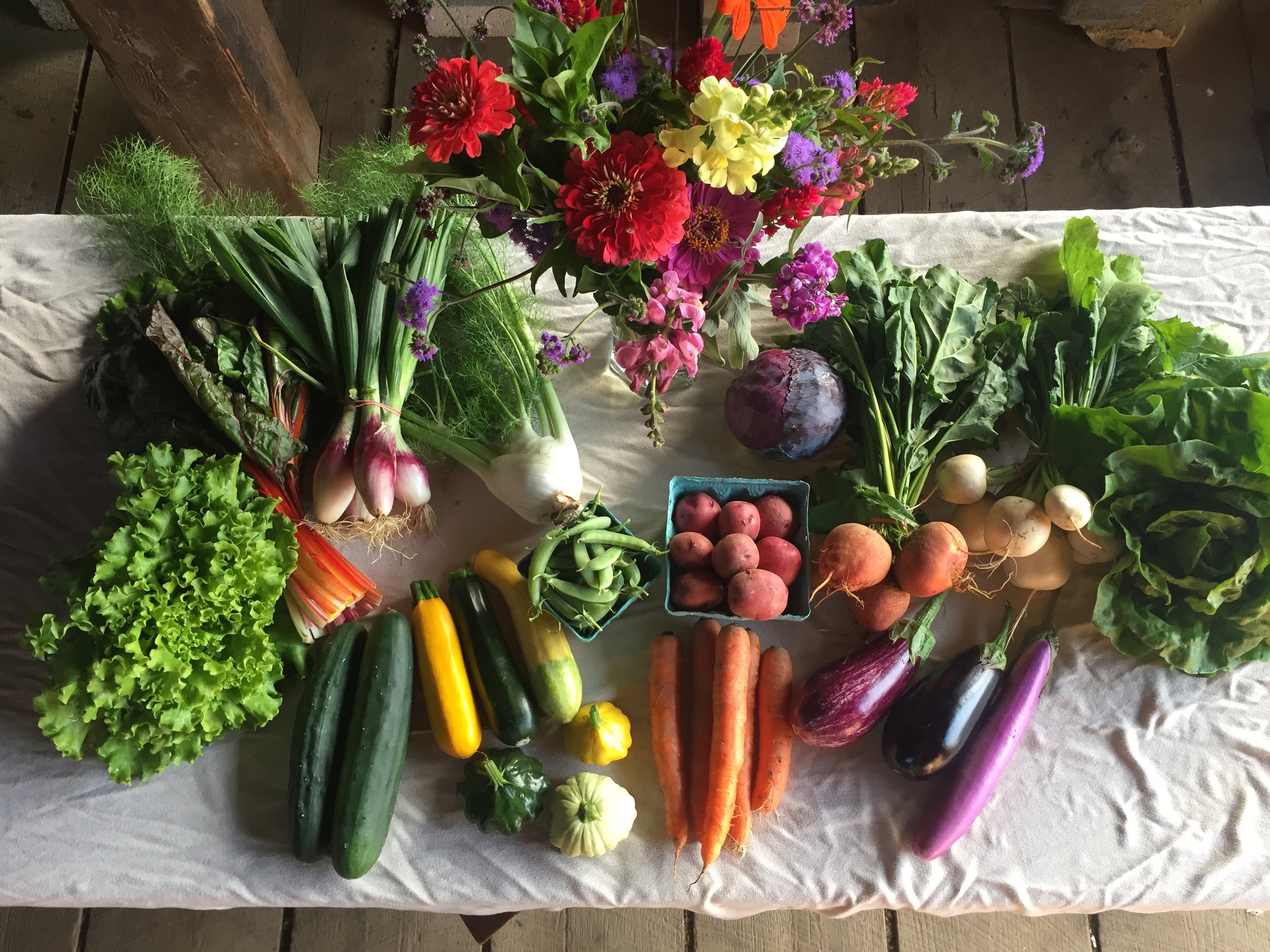   Full share in July, including U-Pick peas and flowers  