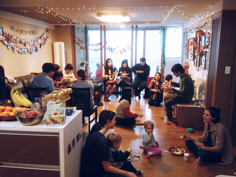 A Sunday afternoon gathering at Peter and Kara's apartment