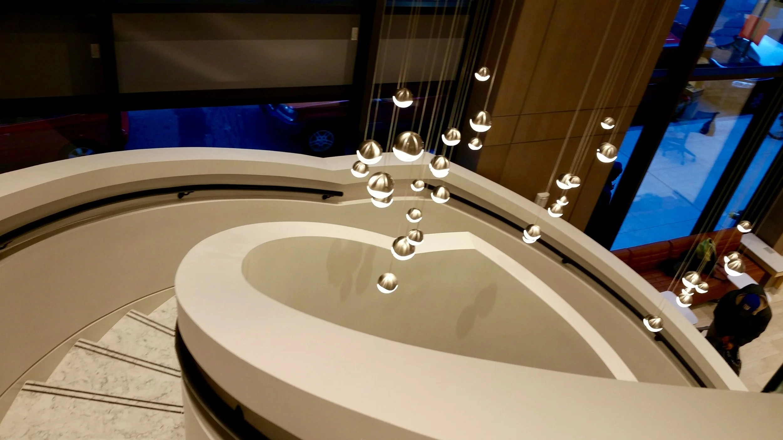 Compound curve handrails. Banco Popular, NYC.