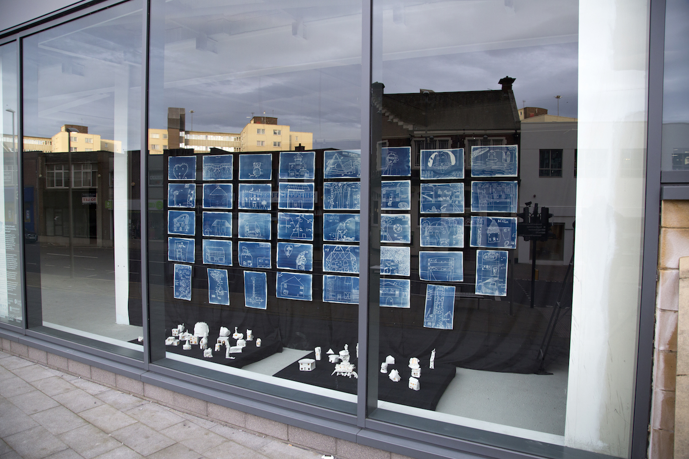 The final work on display in Gateshead town centre, each of the houses is fitted with an LED so it glows at night. This work was on display for 3 months in a vacant shop front, exhibited alongside Judith and I’s work.