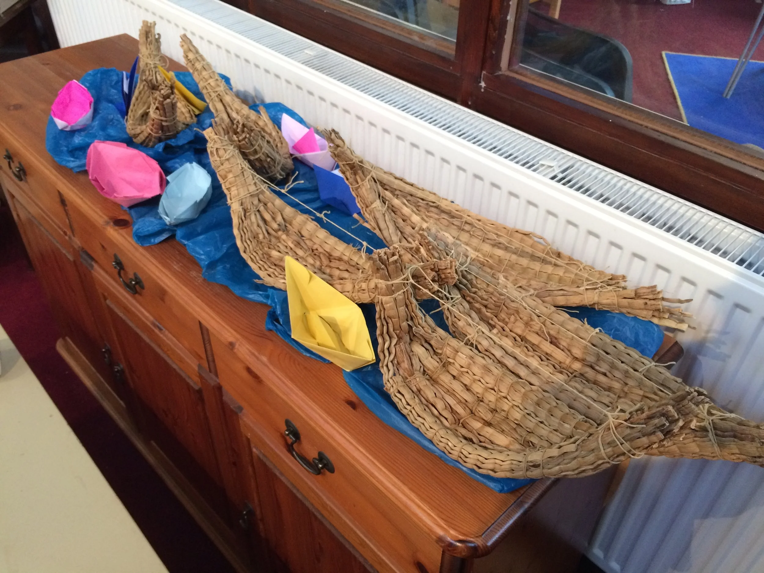 Our Egyptian "reed" boats made from deconstructed table matts