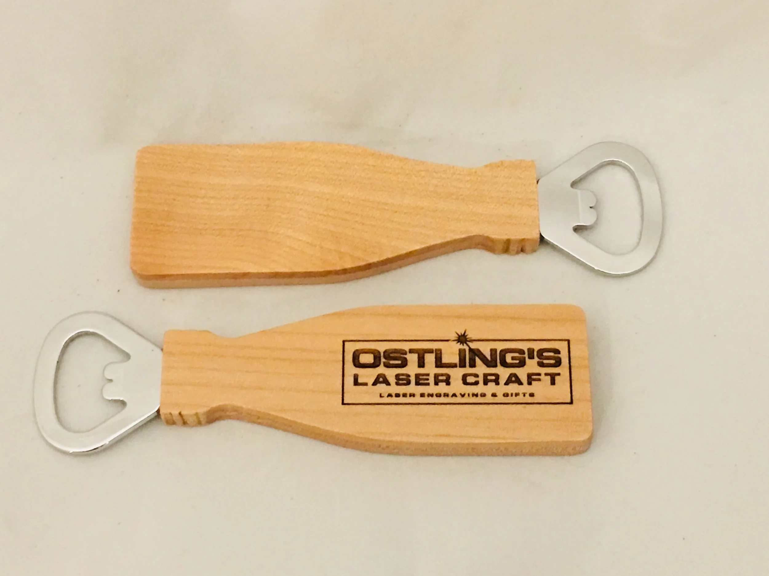 Laser engraved maple bottle opener