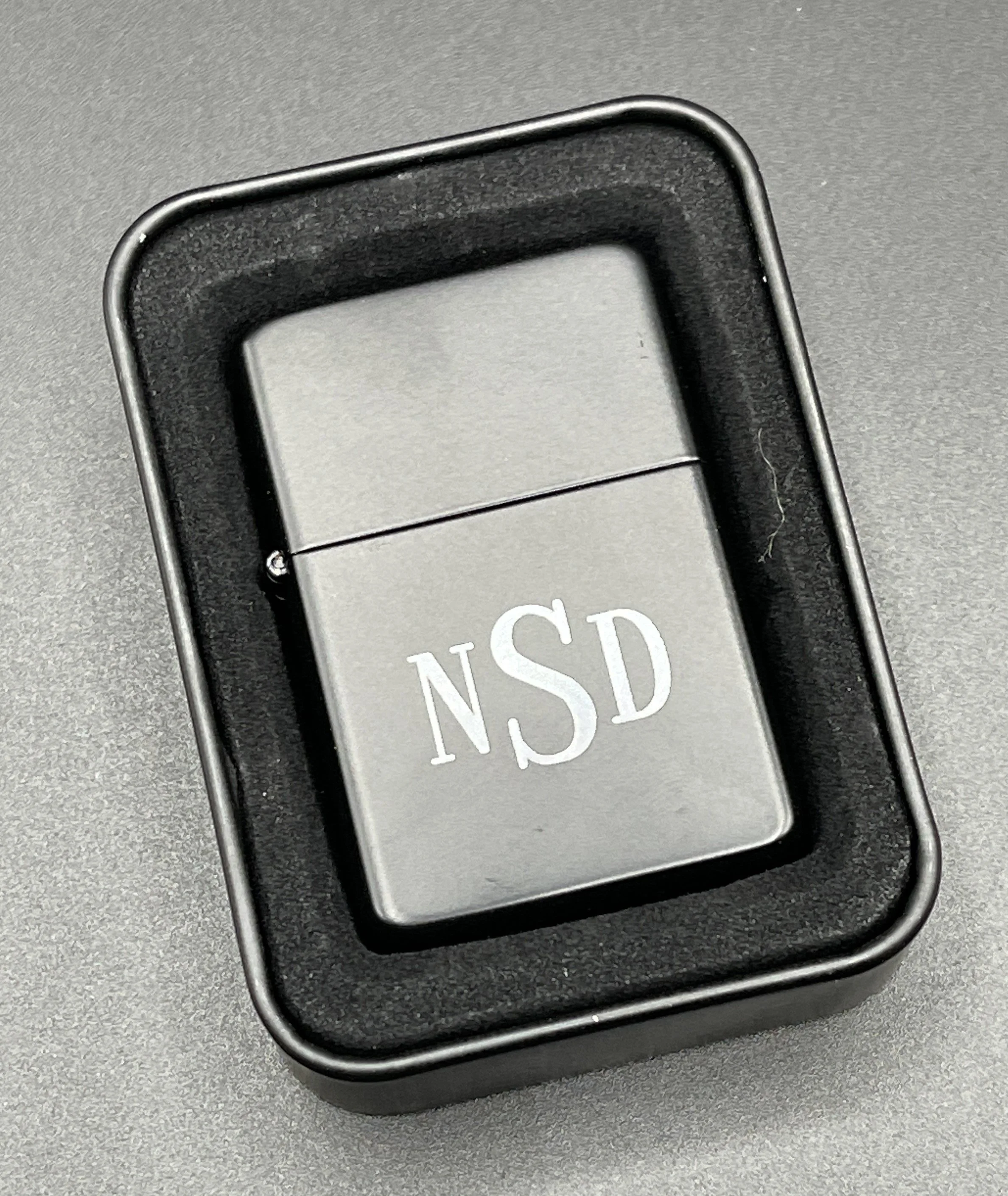 Powder coasted brass laser engraved lighter