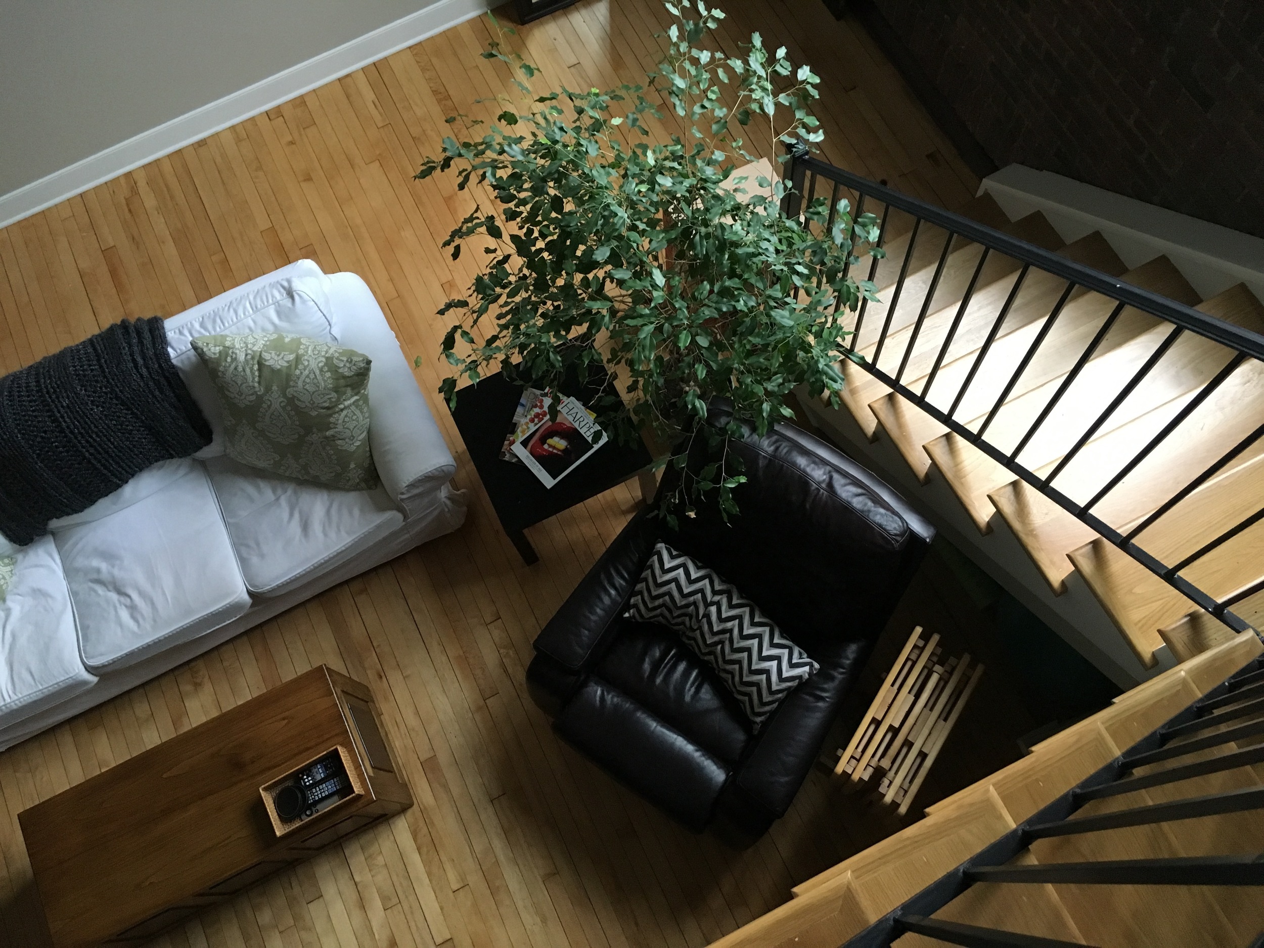 A view from the top of the stairs.