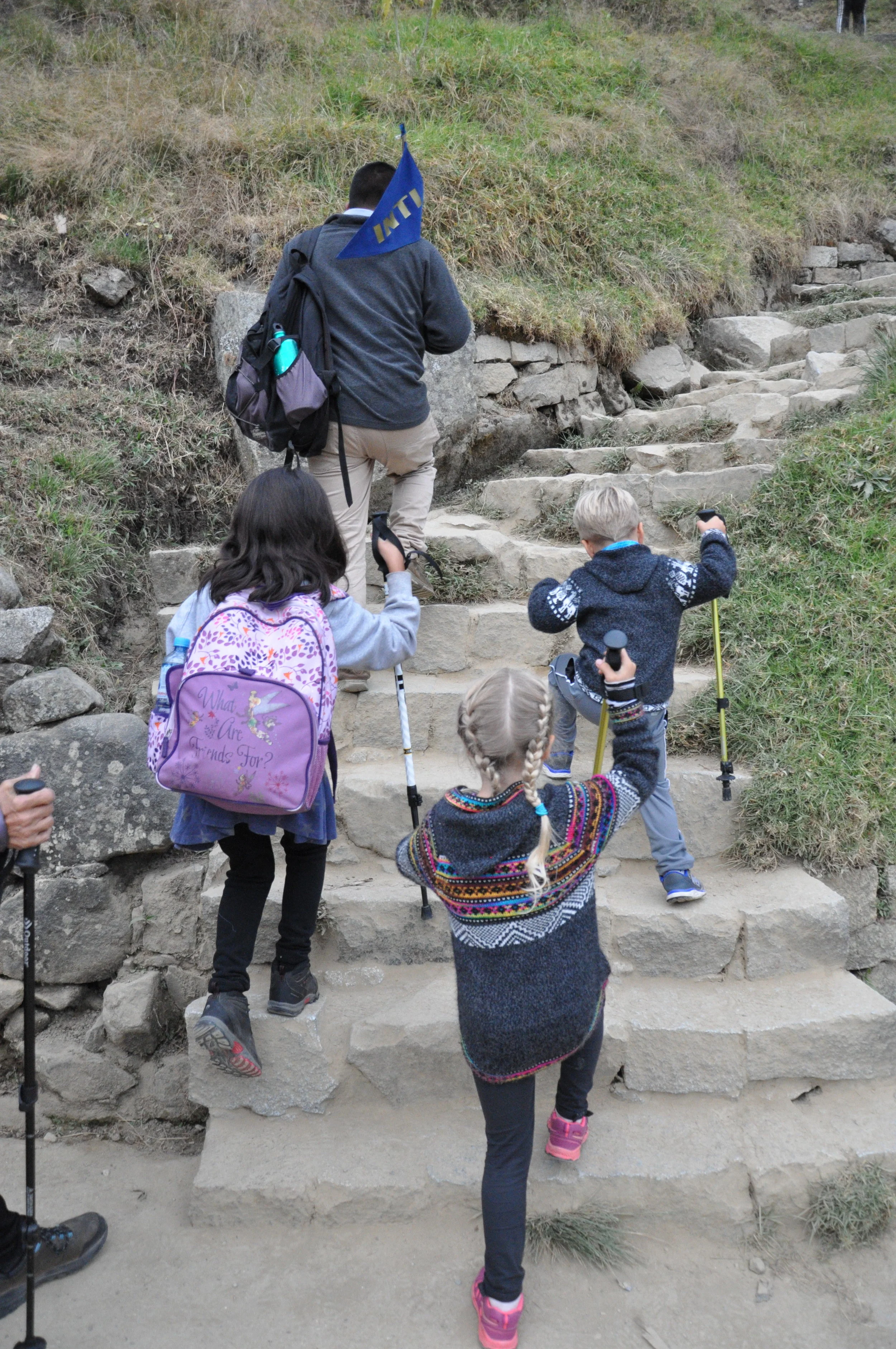 Hiking an Inca trail overlooking Machu PIcchu