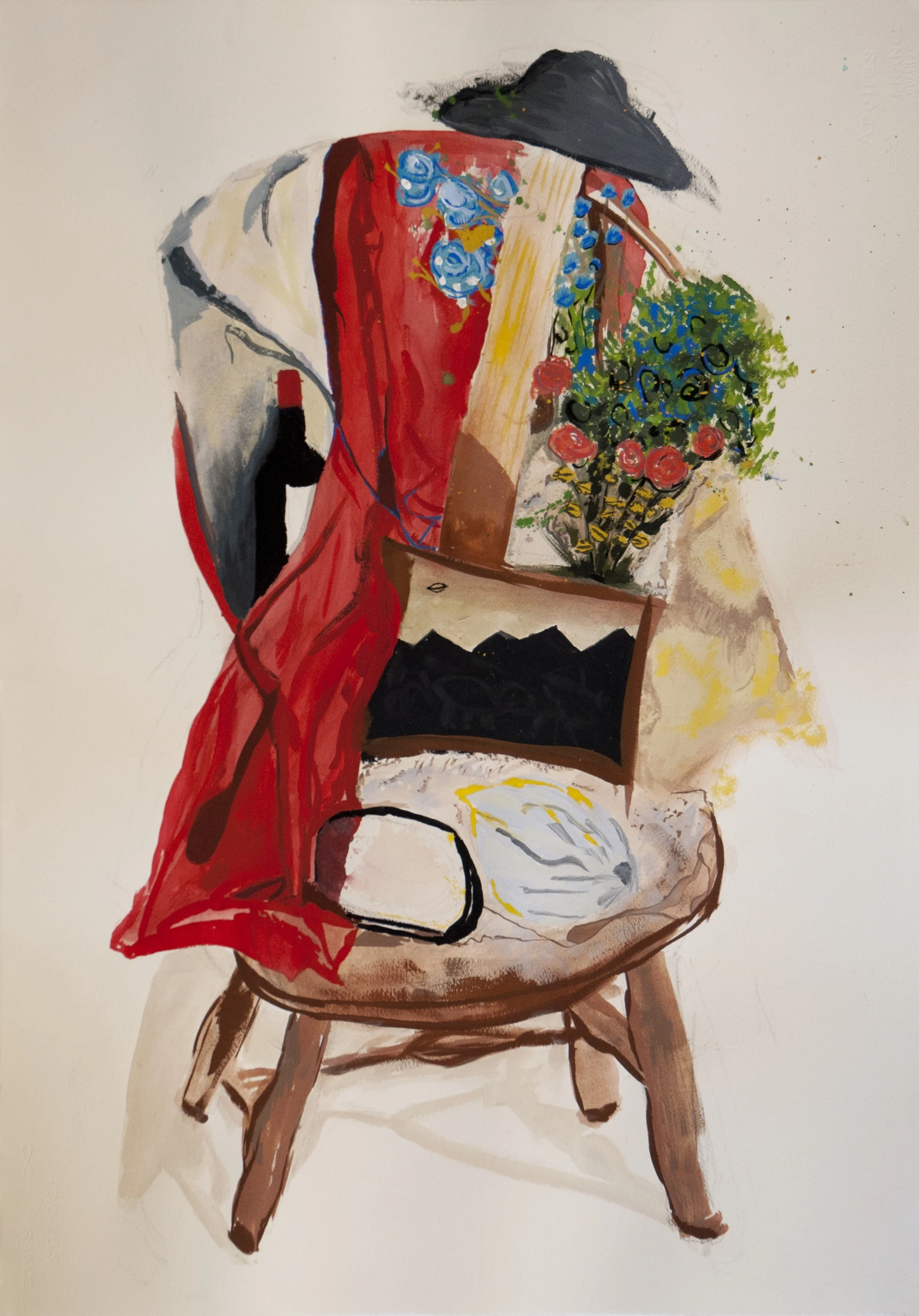Still Life with Wine / 30” tall x 22” wide, gouache on paper