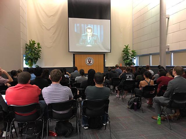 Students are currently gathered in the great hall for a screening of Ava DuVernay’s documentary 13th which “explores the history of racial inequality in the United States, focusing on the fact that the nation's prisons are disproportionately filled with African-Americans.” #nccu #legaleagle #durhammaroons 🦅