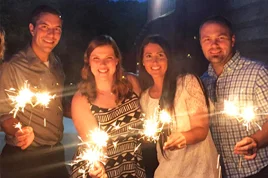My wife and I with Katelyn (2nd from right) and Ross (left) at their rehearsal dinner.