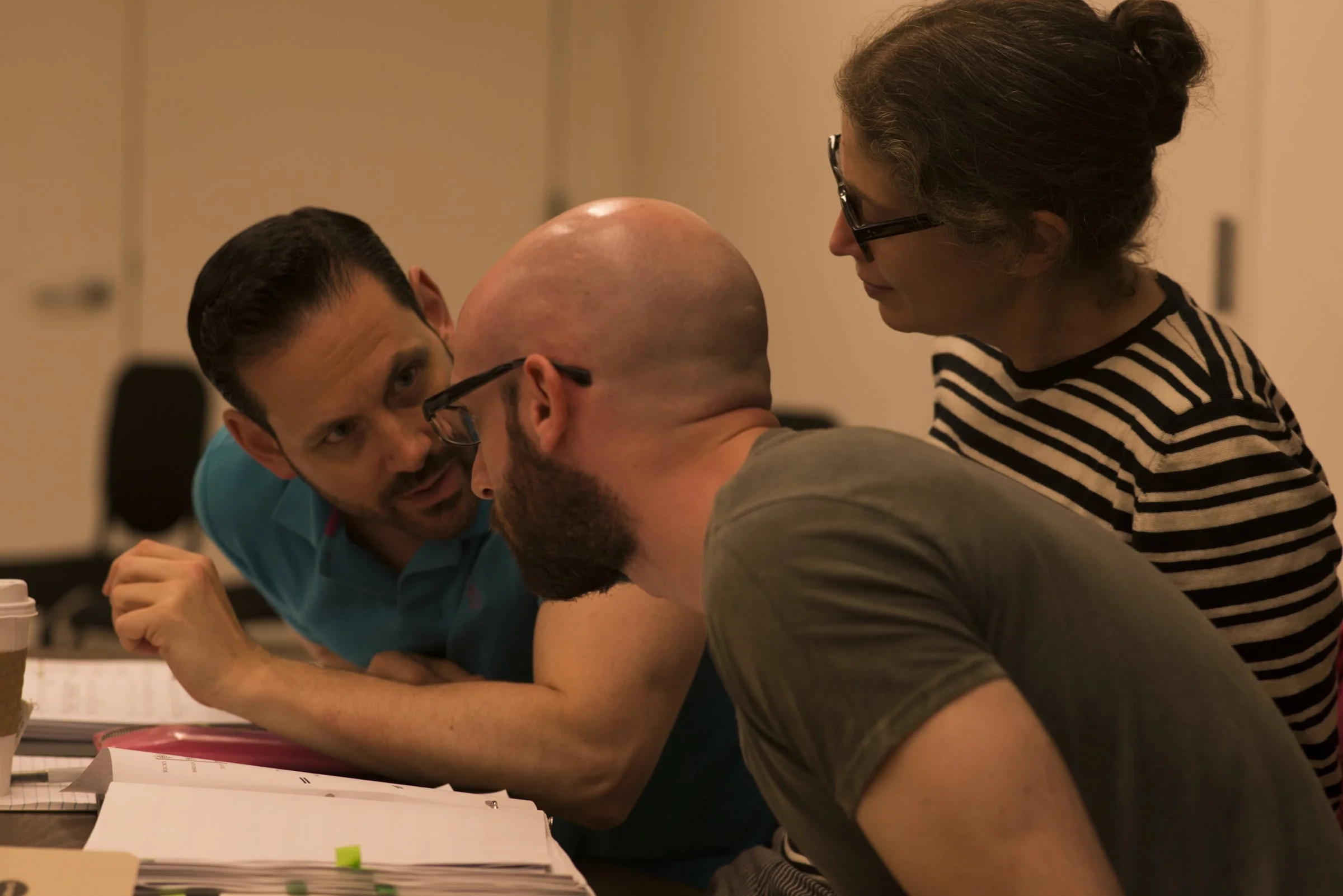 ALT's Founder Lawrence Edelson with composer Jeremy Howard Beck and librettist Stephanie Fleischmann during the 2013 workshop of The Long Walk .