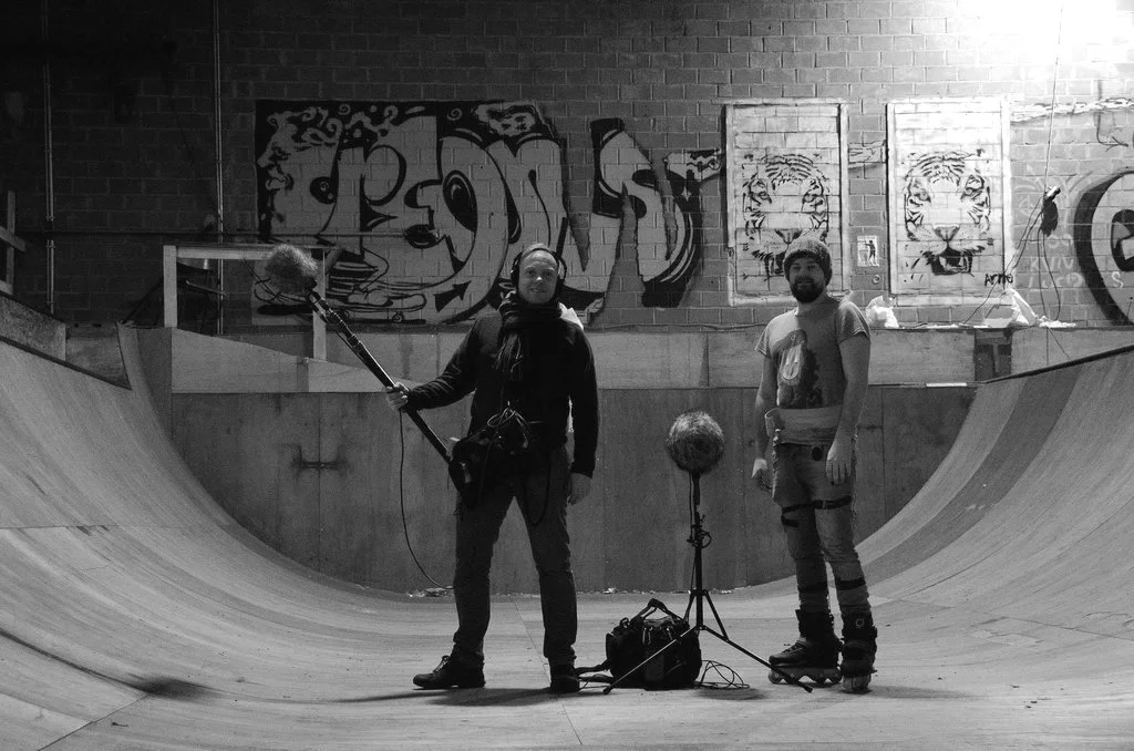 Recording custom rollerblading sounds for the video game. Using a Sound Devices 744T recorder, Micron Rx/Tx, Sennheiser MKH 8060, Sennheiser MKH 30/40, Sanken COS-11