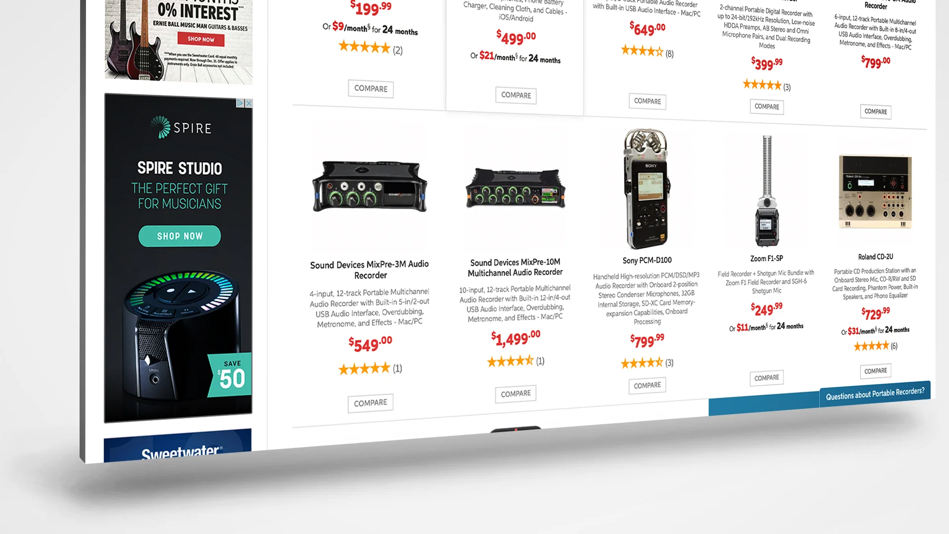 Digital ad in context on sweetwater.com.