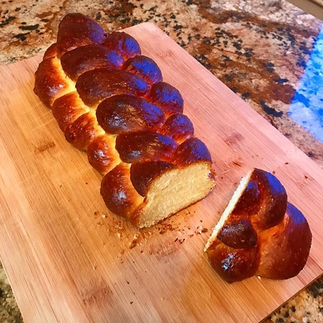 First try at Challah bread. Brought to you by a snowed-in baker. #trybaking #followtrybaking #challah #challahbread #artisanbread #braidedbread #briocheknitting #betterwithbutter