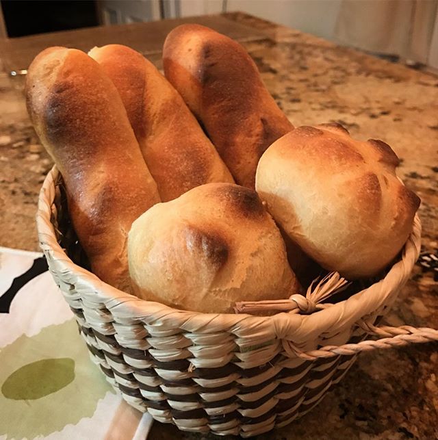 Small basket of homemade french bread, just ready for eating with some cheese. #trybaking