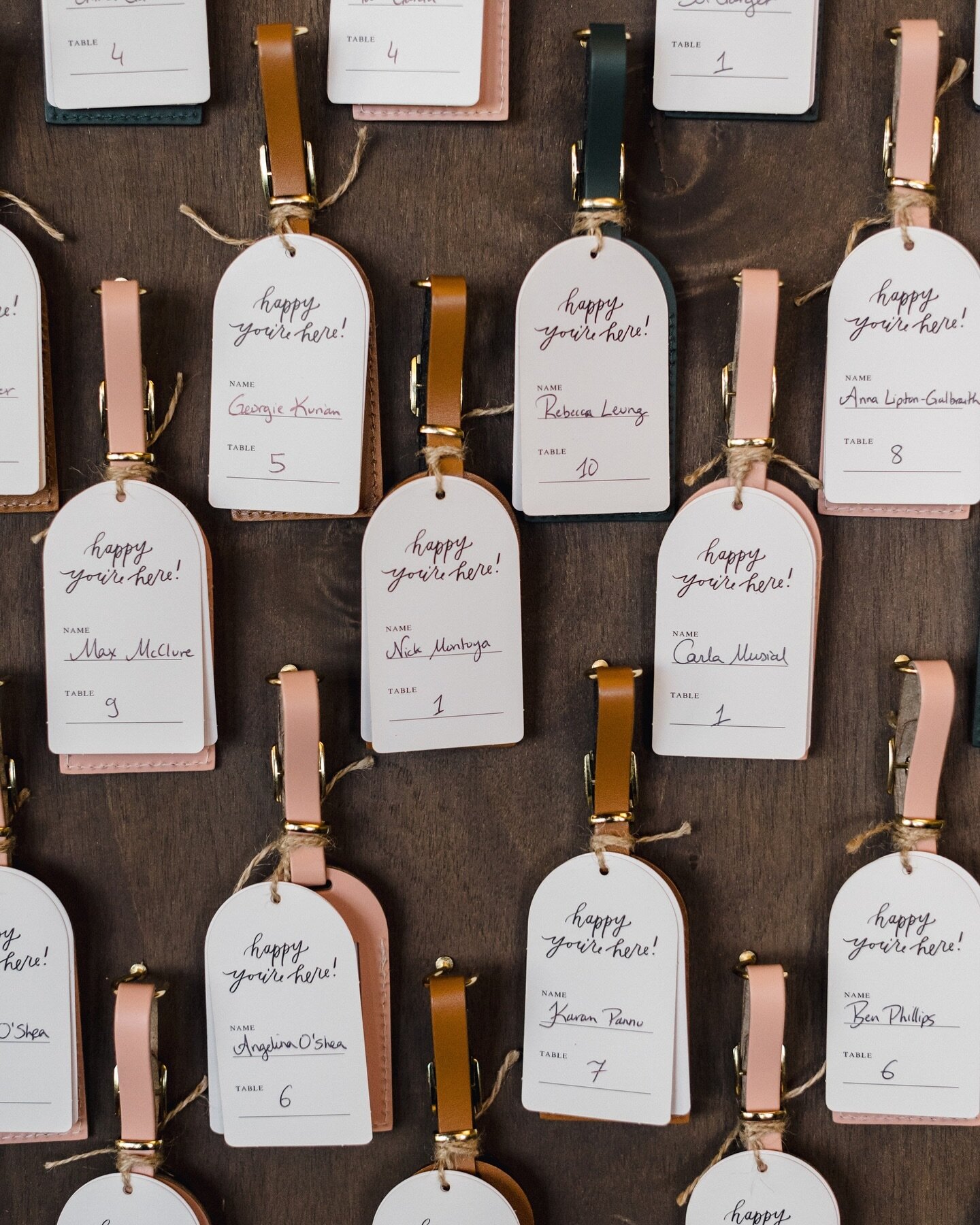 This luggage tag seating chart is perfect for a destination wedding. All of Christine and Darren&rsquo;s guests had to travel to Vail for their wedding so why not leave them with a lil parting gift!