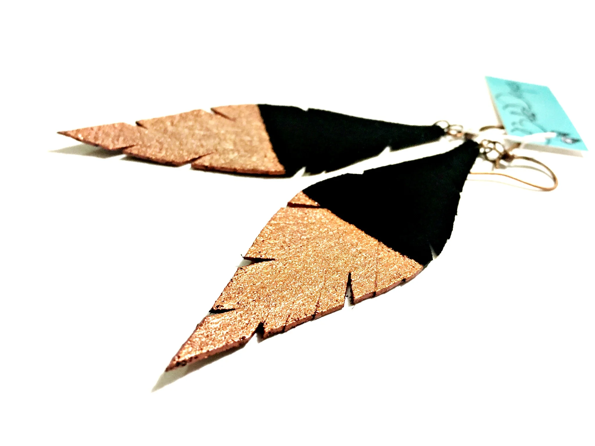 "DEMI" Copper Dipped Leather Feather Earrings