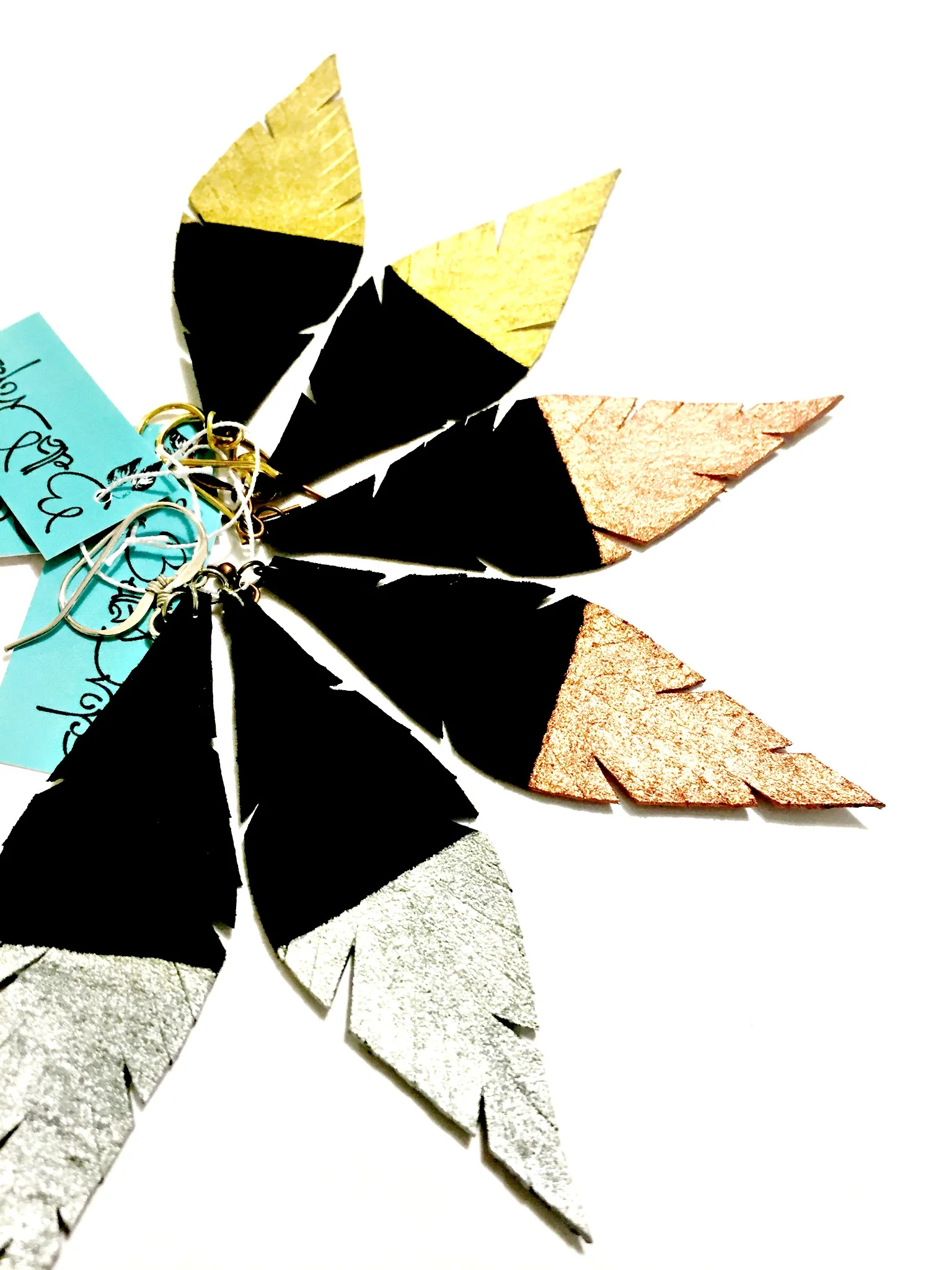 "DEMI" Gold Dipped Leather Feather Earrings